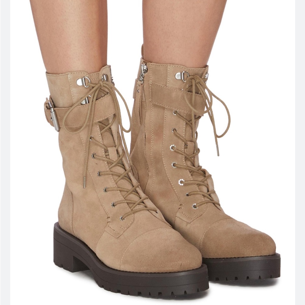 Sam Edelman junip safari tan 💯 suede leather combat boots. Side zip. Size 8.